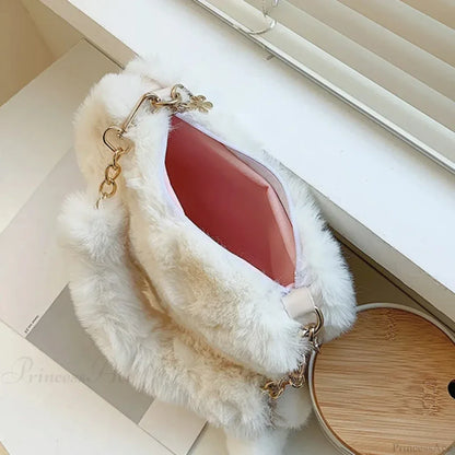Heart-shaped Faux Fur Plush Small Crossbody Handbag