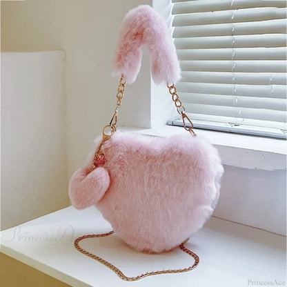 Heart-shaped Faux Fur Plush Small Crossbody Handbag