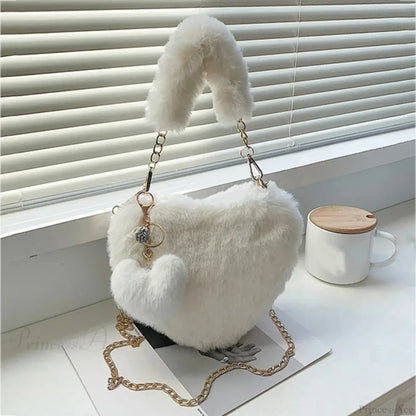 Heart-shaped Faux Fur Plush Small Crossbody Handbag