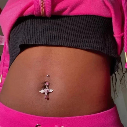 Heavenly Feathers Rose Dark Belly Ring