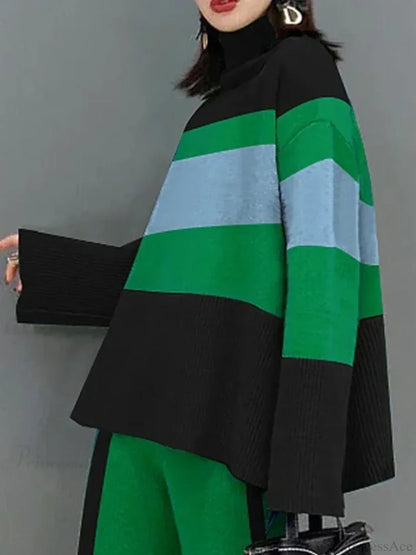 High Neck Vintage Flared Sleeves Sweater