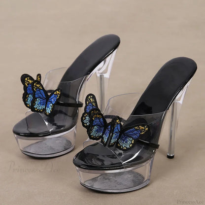 High-Quality Handworked Embroidered Butterfly Modern Transparent Platform Sexy Stripper Stylish High Heel