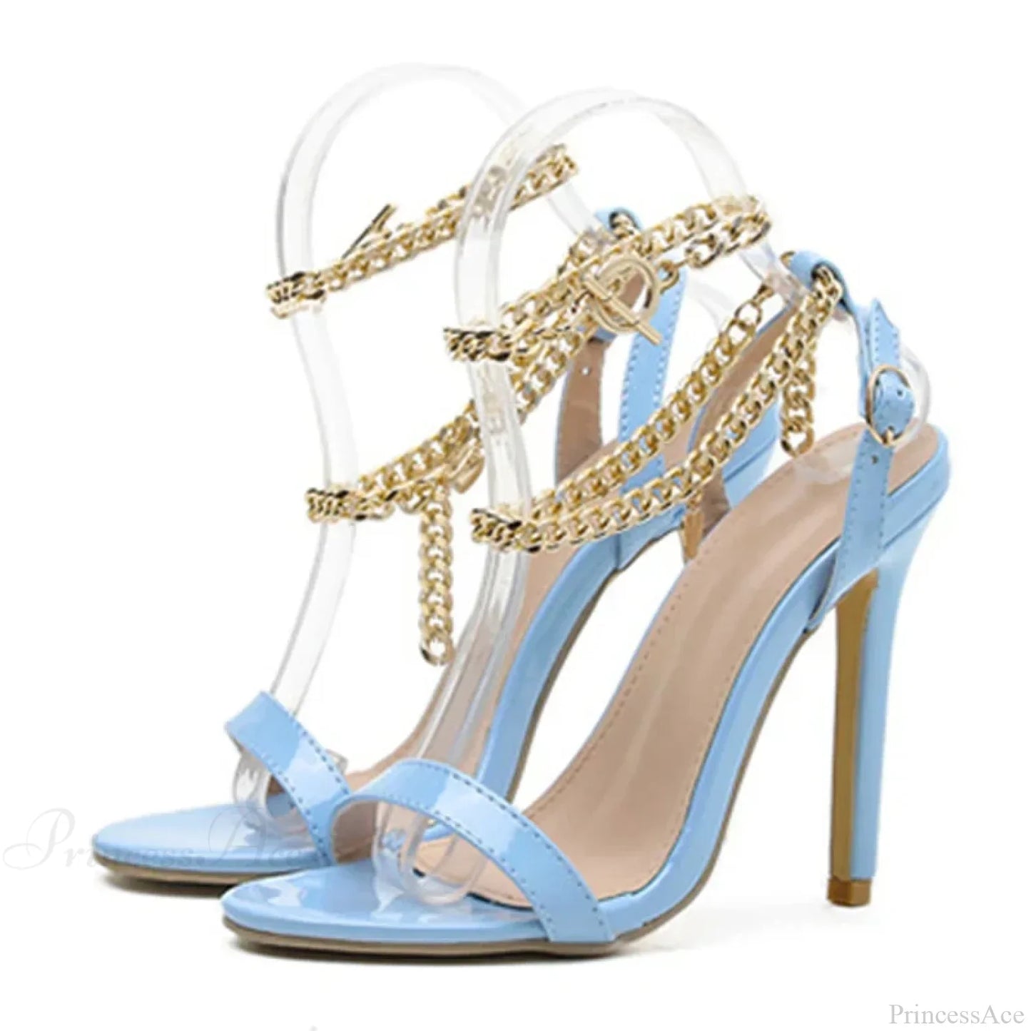High-Quality Pink Patent-Leather Summer Women's Shoes Sandals Open-Toe Metal-Chain Ankle-Strap Sexy Stiletto High Heel