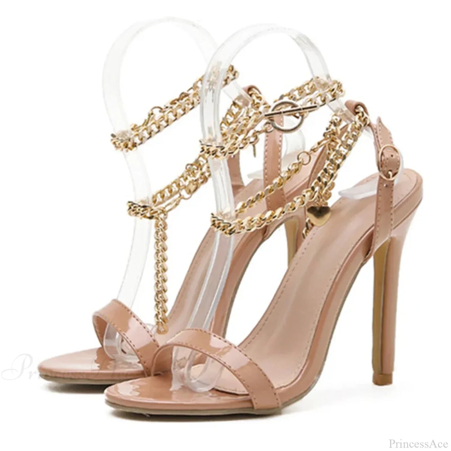 High-Quality Pink Patent-Leather Summer Women's Shoes Sandals Open-Toe Metal-Chain Ankle-Strap Sexy Stiletto High Heel
