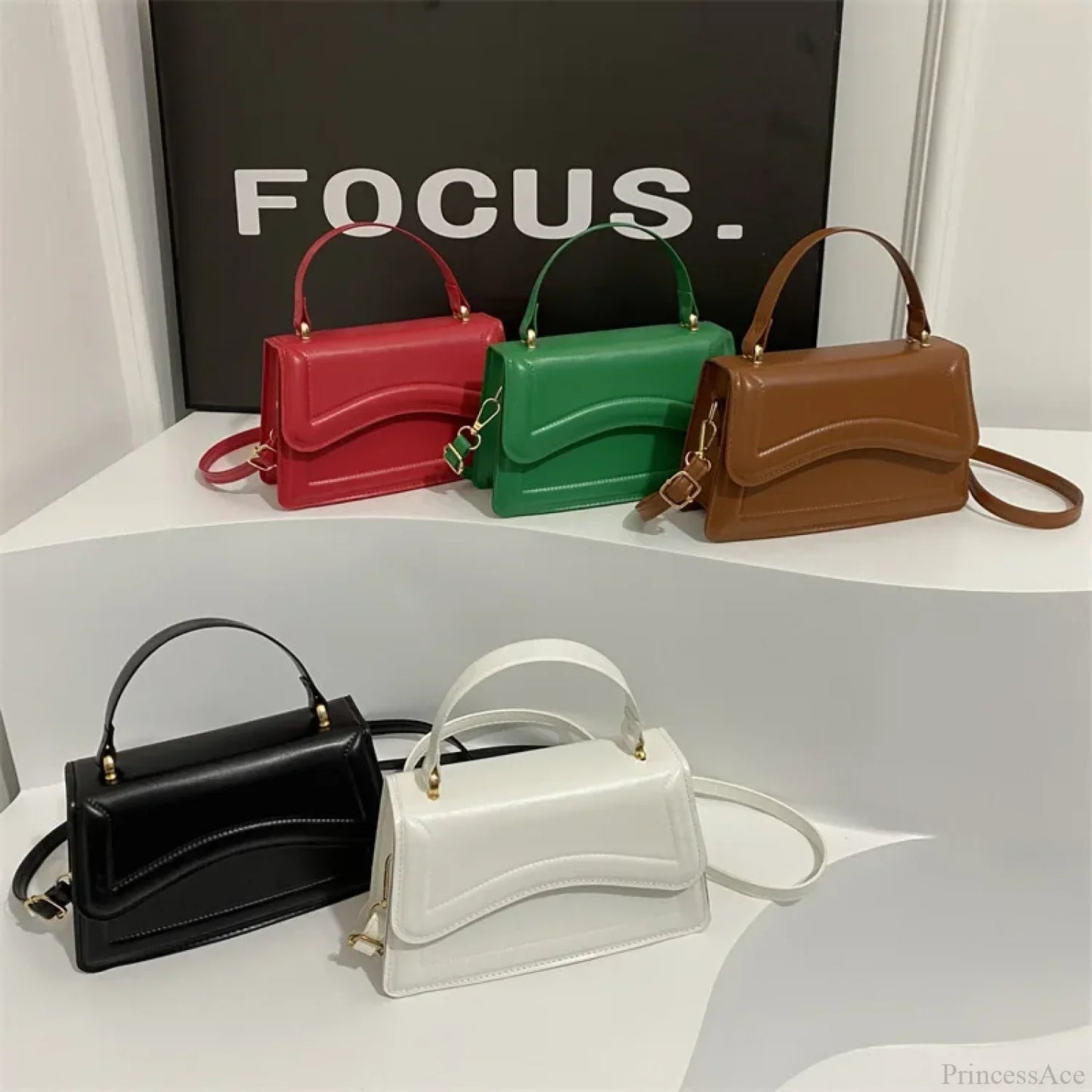 High-Quality PU Leather Solid Color Crossbody Handbag