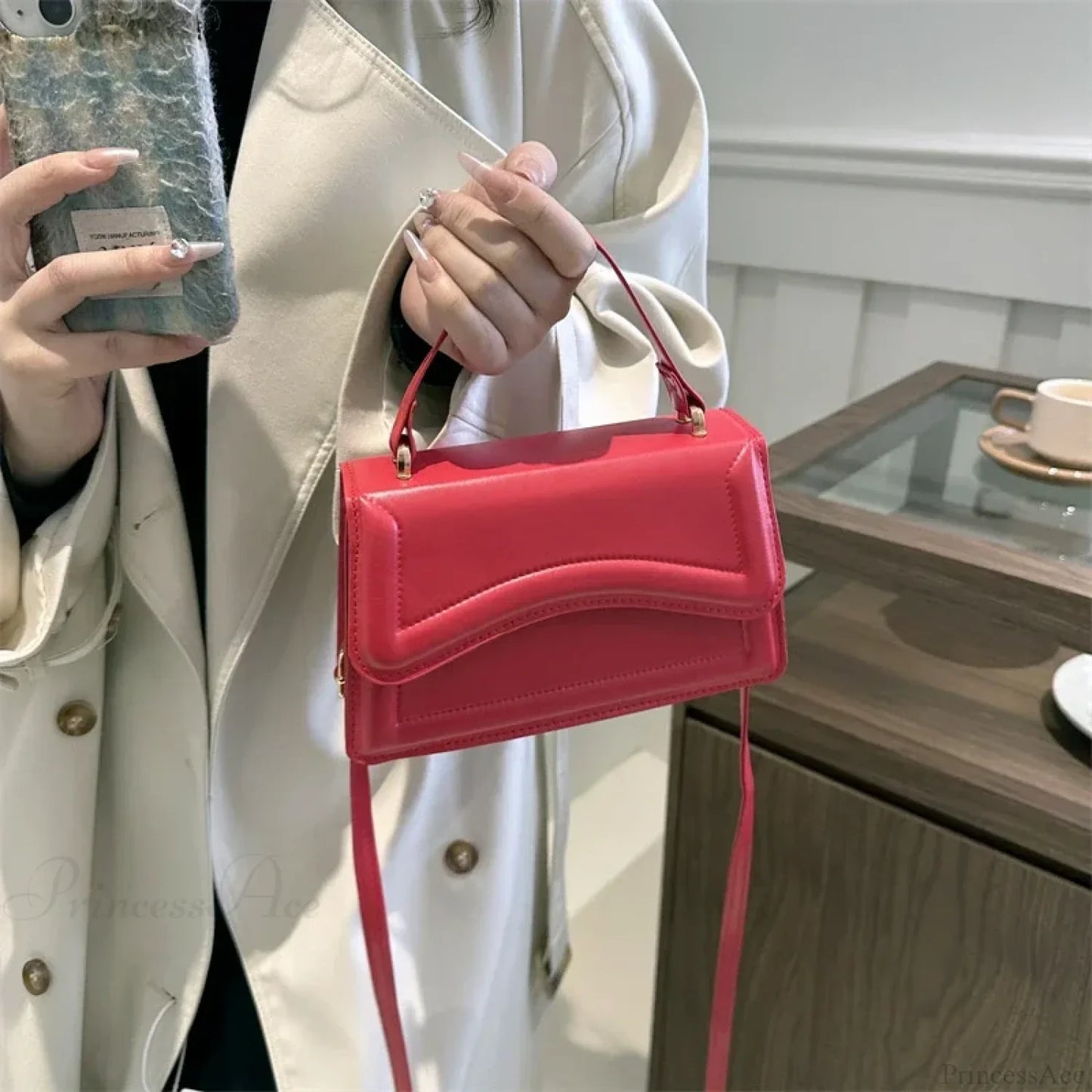 High-Quality PU Leather Solid Color Crossbody Handbag