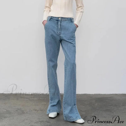 High Quality Women Spring and Autumn All-match Side Slit Straight High Waist Bootcut Jean