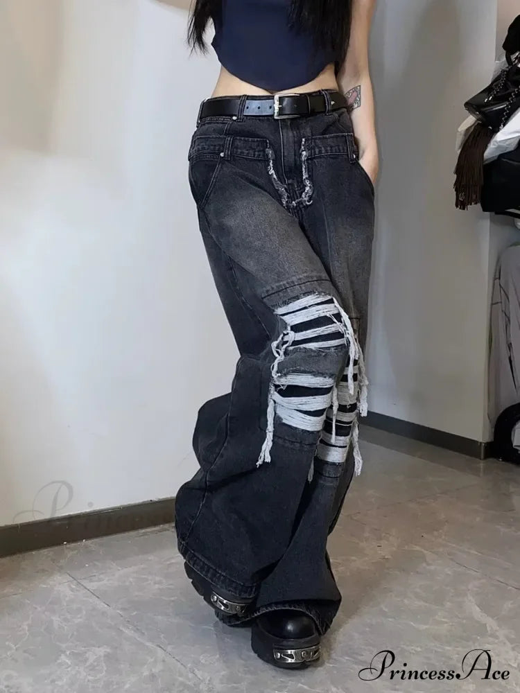 High Street Niche Design Washed Straight Tube Loose Fitting Retro Trendy Women's Jean