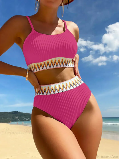 High Waist Colorful Split Two Piece Set