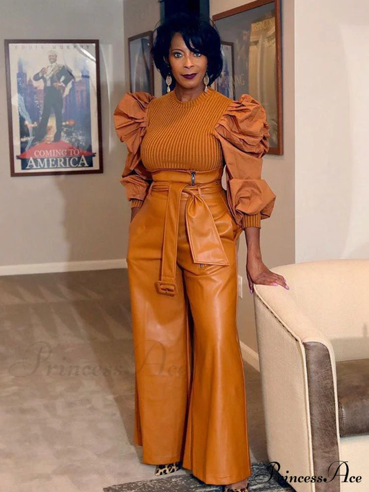High-Waisted Slim Leather Pant