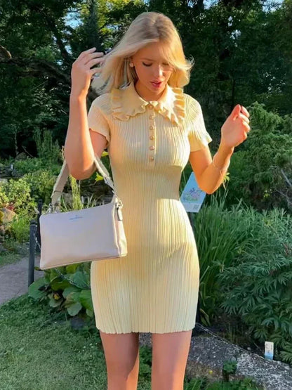 High-Waist Knitted Vintage Mini Dress