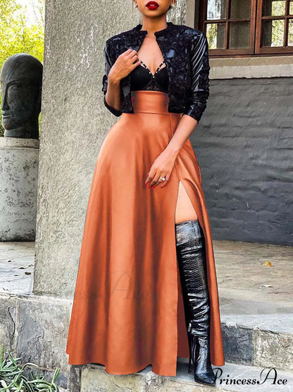 High Waist Seamed Trim Vegan Mini Skirt