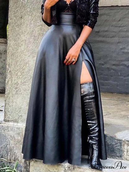 High Waist Seamed Trim Vegan Mini Skirt