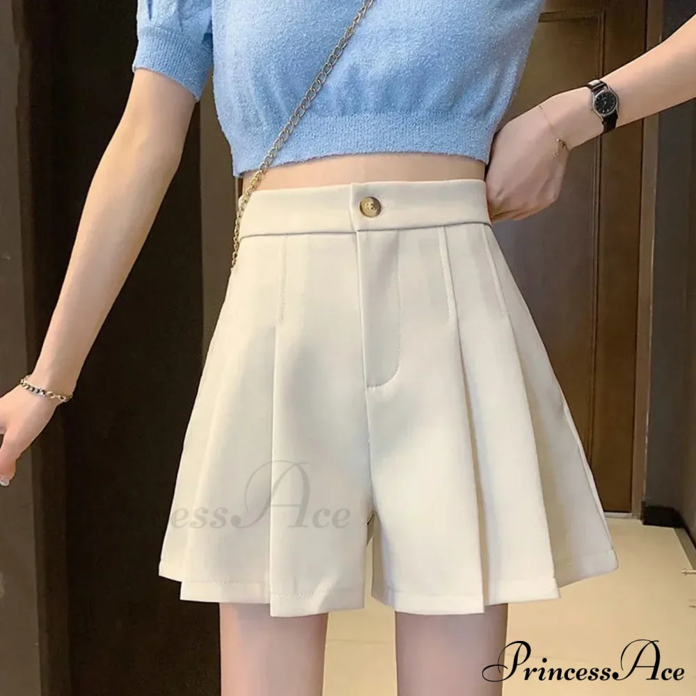 High Waisted Pleated Casual A Lined All-Match Short