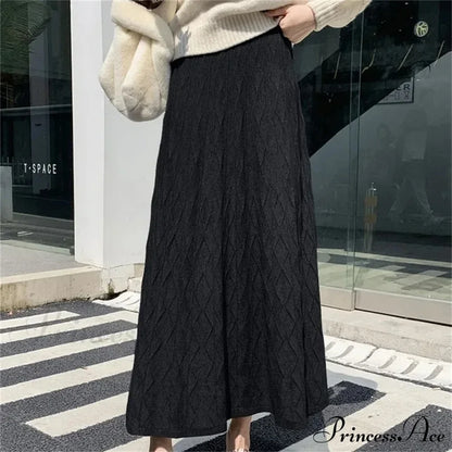 High Waisted Slim Knitted A-Line Woolen Autumn Winter Fashionable Umbrella Skirt