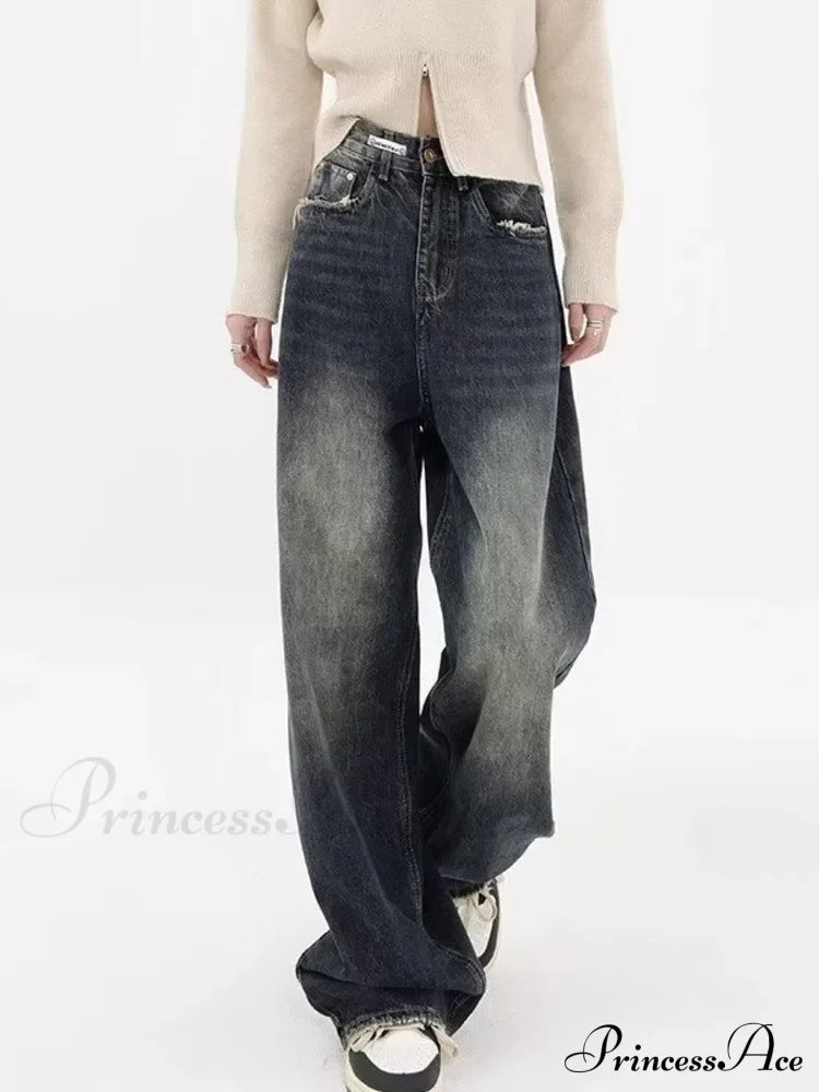 High Waisted Wide Leg Slim Ruffled Street Mop Jean