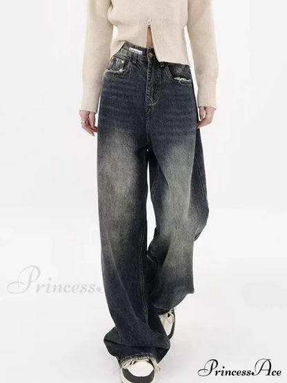 High Waisted Wide Leg Slim Ruffled Street Mop Jean