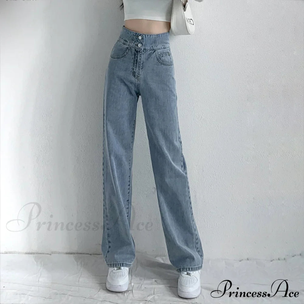 Hight Waist Blue White Wide Leg Comfy Jeans