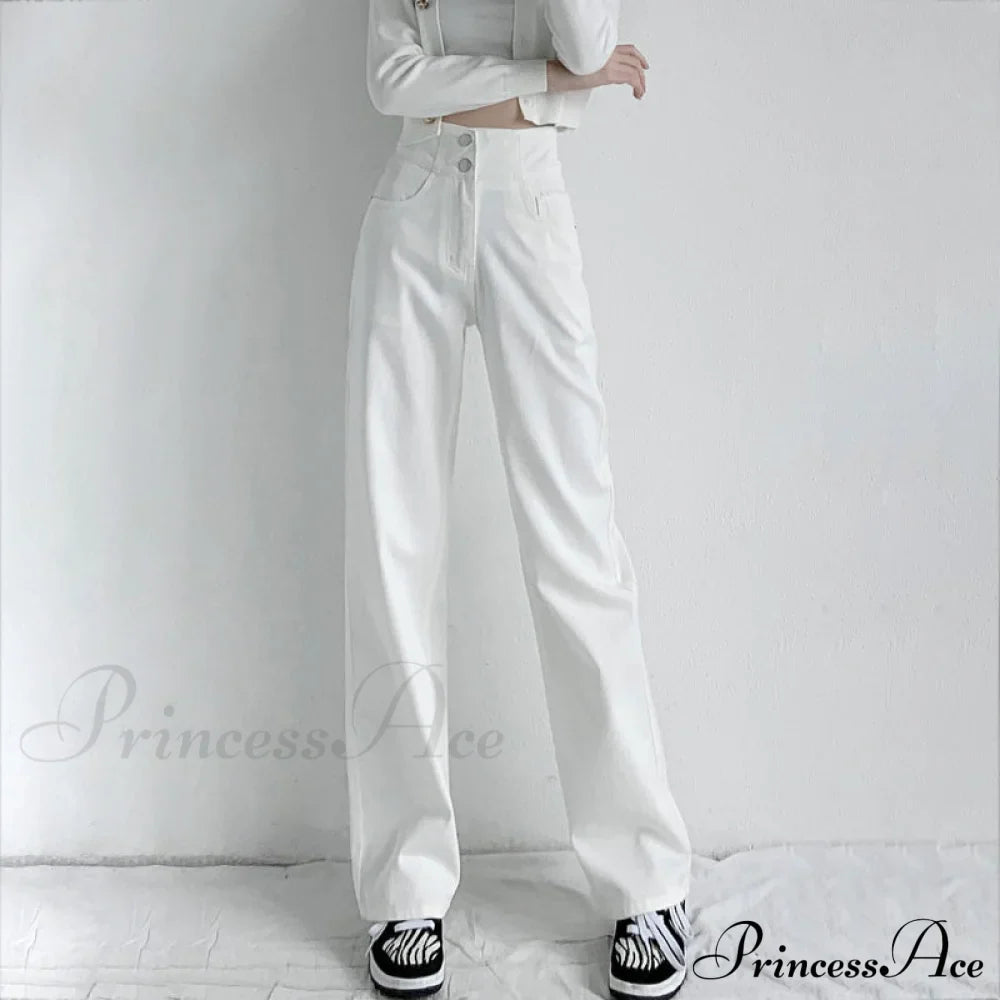 Hight Waist Blue White Wide Leg Comfy Jeans