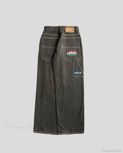 Hip Hop Eerie Rebellious Embroidery Denim Pant