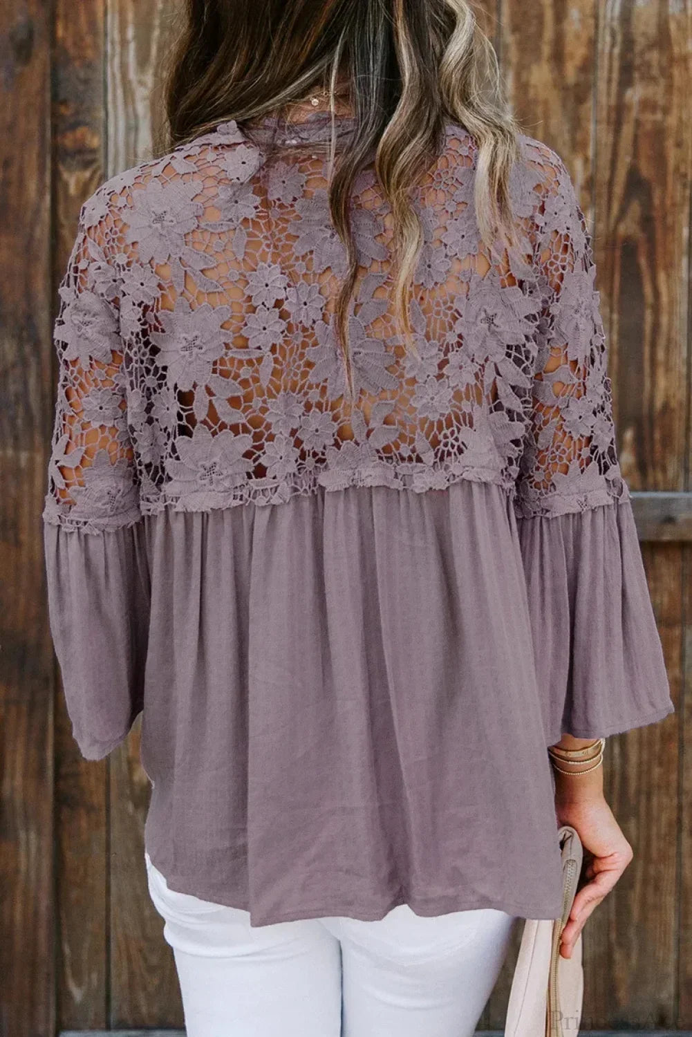 Hollow Out Deep V-Neck Flare Sleeve Boho Blouse