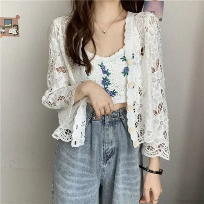 Hollow Out Elegant Long Sleeve Shrug Cardigan