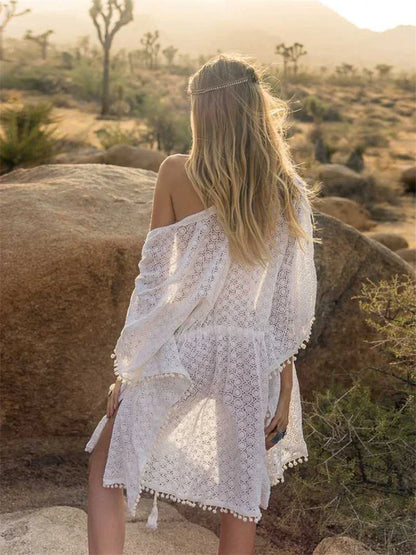 Hollow Out Lace Up Bikini Cover Up