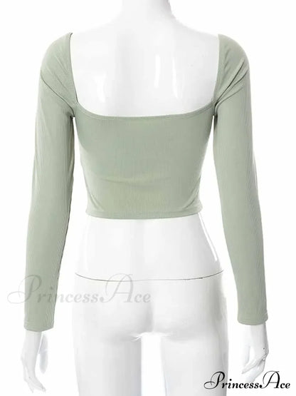 Hollow-Out V-neck Slim Ribbed Backless Tee Crop Top