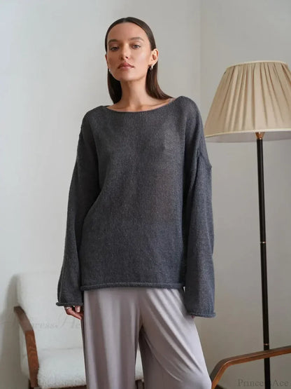 Hollow See-through O-neck Long Sleeve Sweater