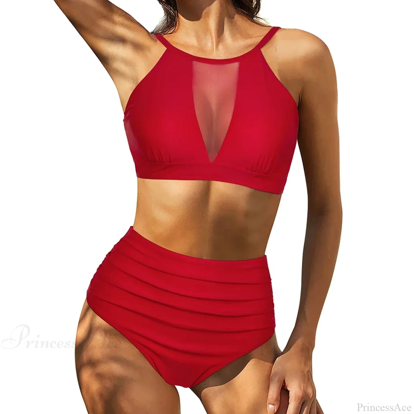 Hollow Solid Color High Waist Two Piece Set