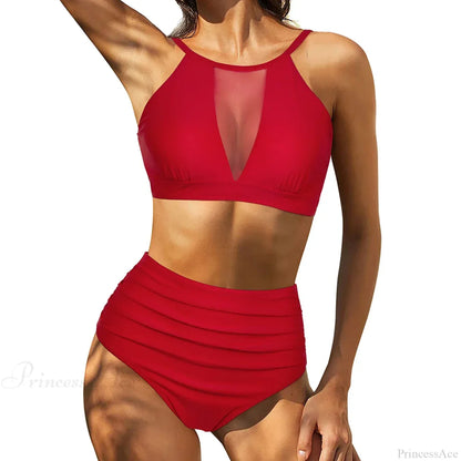 Hollow Solid Color High Waist Two Piece Set