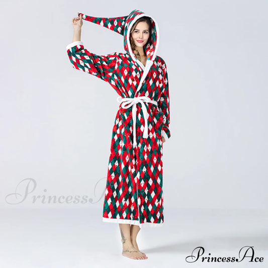 Hooded Flannel Tie-Belt Robe Suit