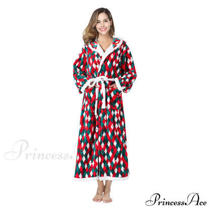 Hooded Flannel Tie-Belt Robe Suit