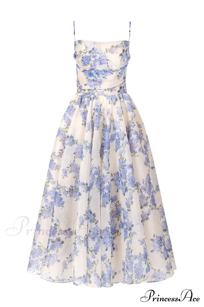 Hydrangea Spaghetti Stylish Strap Midi Dress