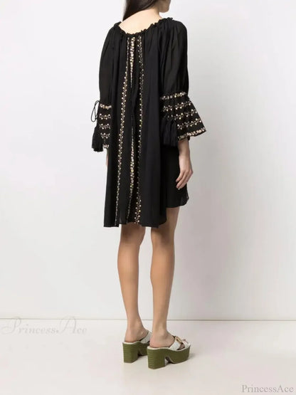 Irregular Backless Embroidery Beach Boho Dress