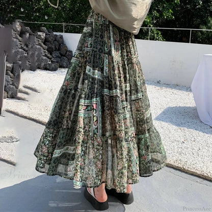Kawaii Chiffon Splice Floral Tea Break Skirt