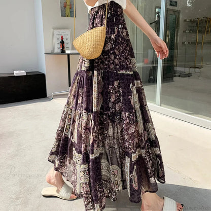 Kawaii Chiffon Splice Floral Tea Break Skirt