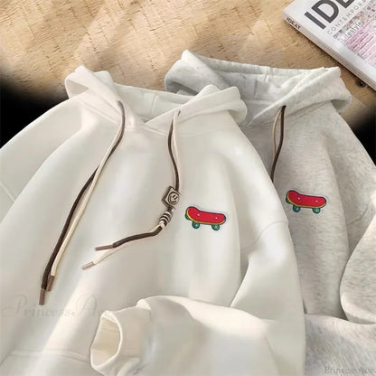 Kawaii Skateboard Graphic Cotton Fleece Hoodie