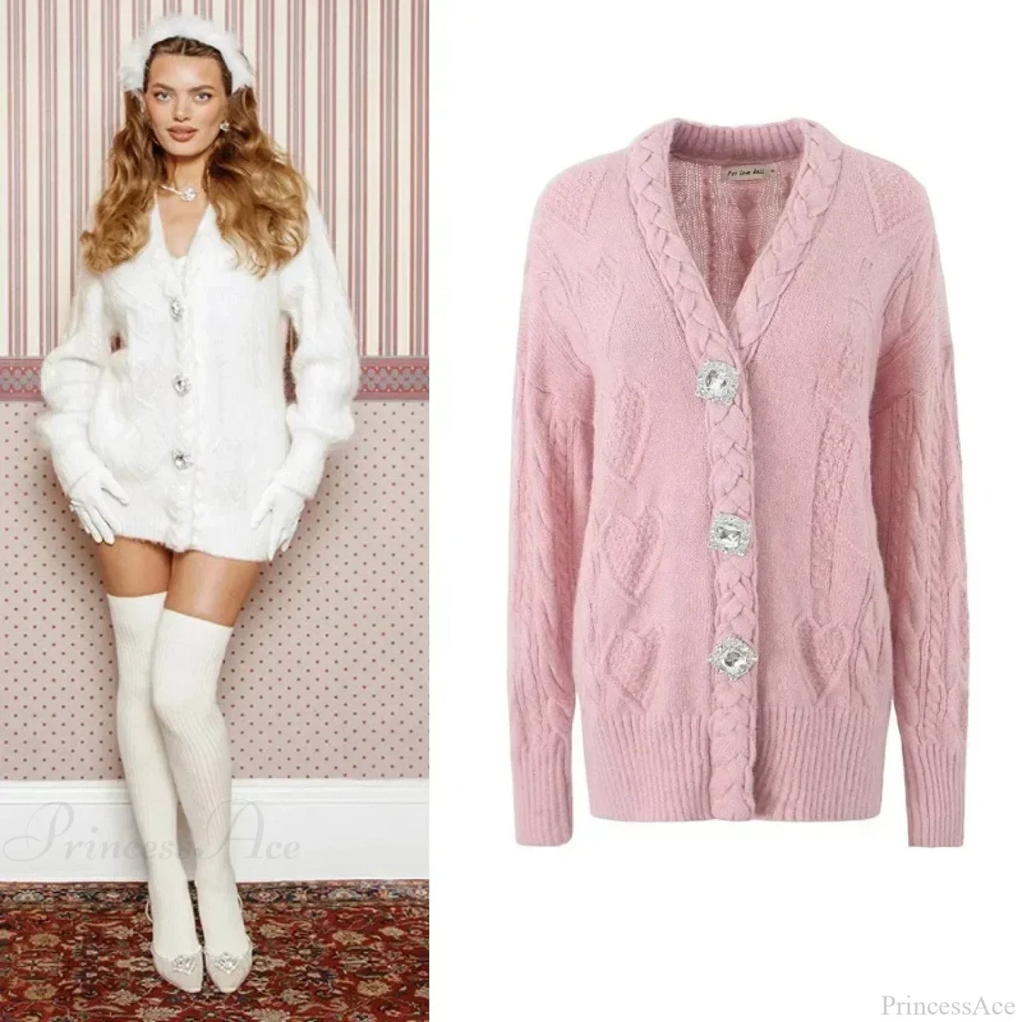 Knit Diamond Pink Cardigan