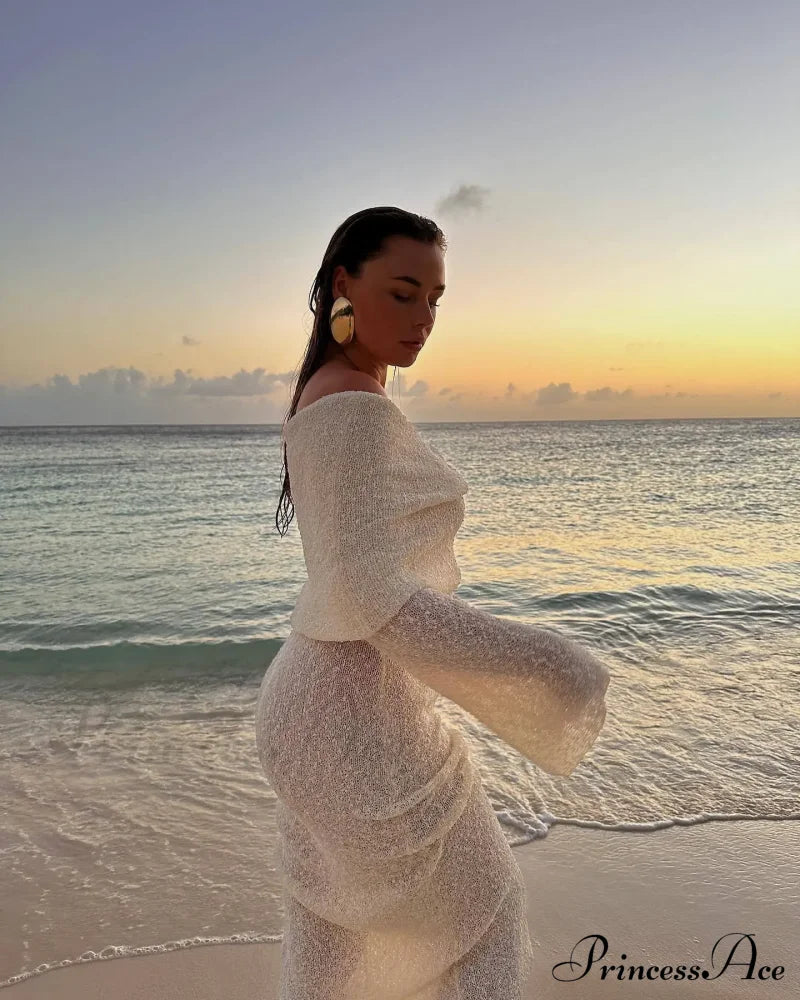 Knit Off-Shoulder Long Sleeve Maxi Dress