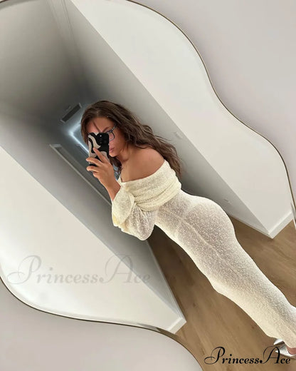 Knit Off-Shoulder Long Sleeve Maxi Dress