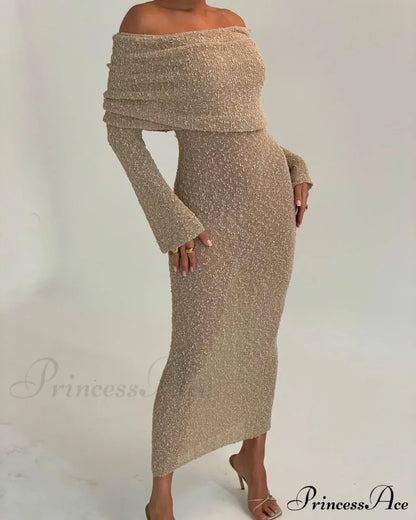 Knit Off-Shoulder Long Sleeve Maxi Dress