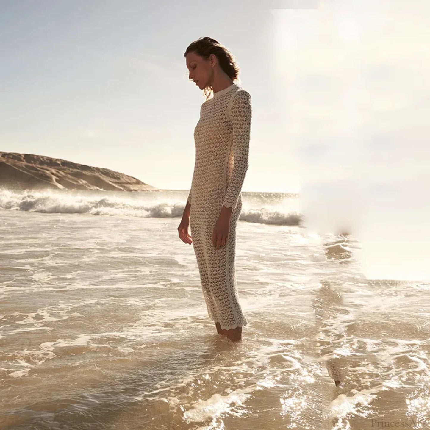 Traje de baño de punto, protector solar, encubrimiento de ganchillo