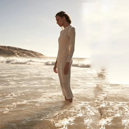 Traje de baño de punto, protector solar, encubrimiento de ganchillo