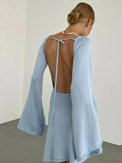Knitted Backless Lace Up Bikini Cover Up