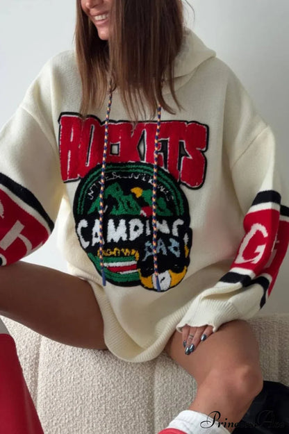 Knitted Embroidered Oversize Casual Hoodie