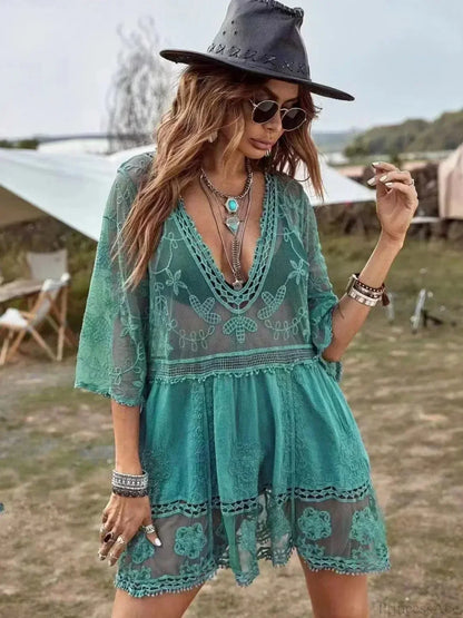 Vestido de playa de encaje para bikini