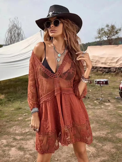 Vestido de playa de encaje para bikini