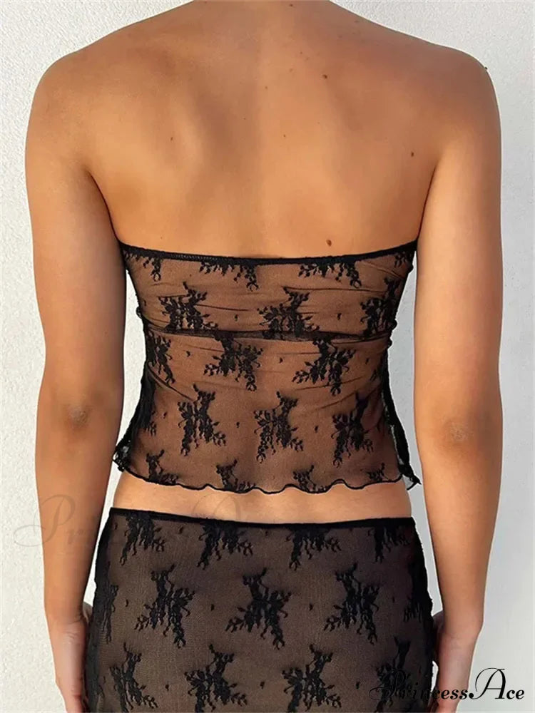 Lace Bustiers Corsets Strapless Off Shoulder Tubes Party Mesh See Through Tank Summer Mini Vest New Tank top