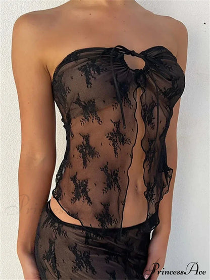 Lace Bustiers Corsets Strapless Off Shoulder Tubes Party Mesh See Through Tank Summer Mini Vest New Tank top